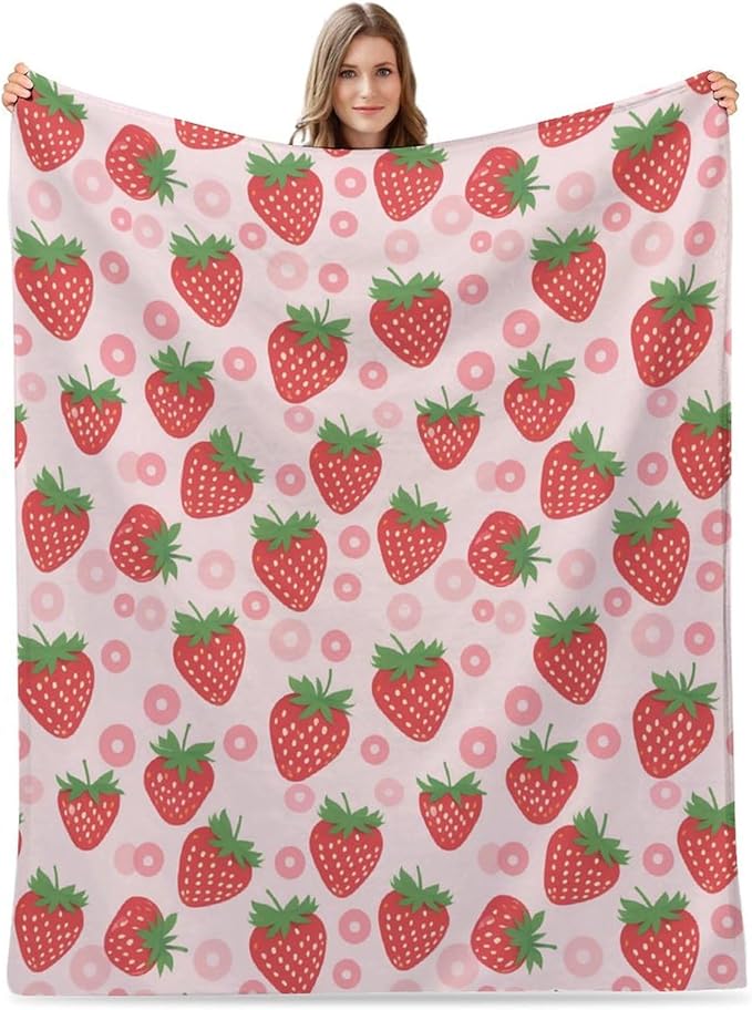 Strawberry Pink Flower Dog Kid Large Dog Wearable Fleece Pet Throw Blanket for Couch car Bed Crate, Soft Cozy Girl boy Blanket 40x50 in