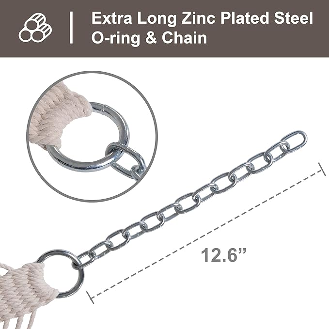 SUNCREAT Hammocks Traditional Rope Double Hammock with Hardwood Spreader Bar and Carrying Bag, 450 lbs Capacity, Natural