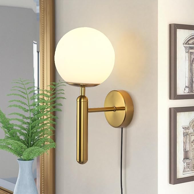 Modo Lighting Modern Plug in Wall Sconce Light Golden Wall Light Fixture with On/Off Toggle Switch Industrial Vintage Wall Lamp for Bedroom Bathroom Bedside E26 Base (Plug)