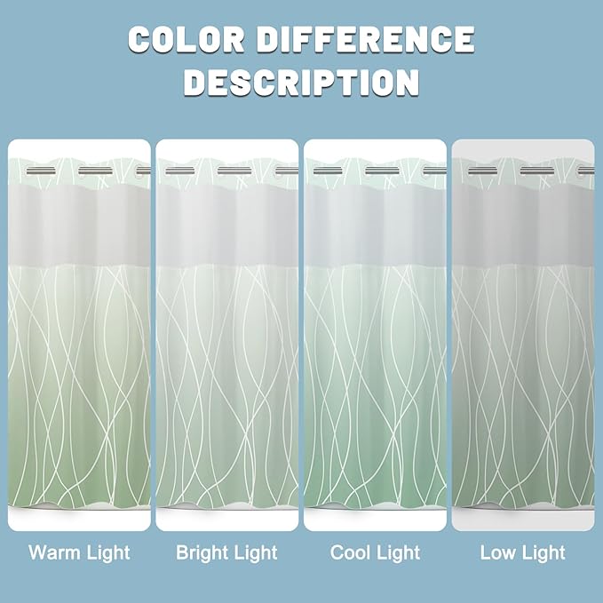 No Hook Ombre Green Striped Shower Curtain with Snap in Liner Set - Hotel Shower Curtain and Liner Set with See Through Mesh Top Window,Machine Washable, 71x74 INCH