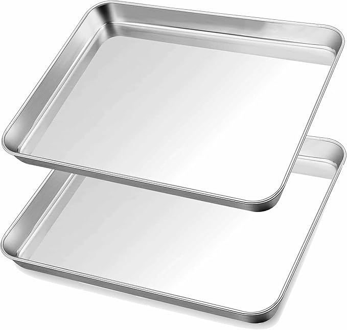 Herogo Nonstick Stainless Steel Baking Sheet Pan Set, 12.5×10×1 Inch Rectangle Cookie Sheet Bakeware Set for Oven, 2 Pack Multipurpose Kitchen Cookware, Non Toxic & Heavy Duty & Easy Clean- Medium