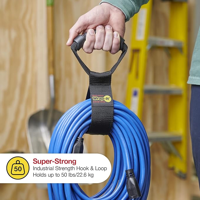 Easy-Carry Wrap-It Storage Straps - 17" (2-Pack) – Heavy-Duty Hook and Loop Cord Carrying Strap, Hanger, and Organizer with Handle for Pool Hoses, Garden Hoses, Cables, and Dad Gift Ideas…