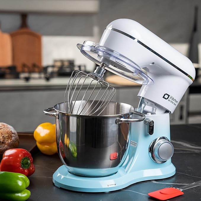 Kitchen in the box Stand Mixer, 5QT + 4.5QT Two bowls Electric Food Mixer, 10 Speeds Kitchen Mixer for Daily Use with Egg Whisk,Dough Hook,Flat Beater (Gradient Blue, 5QT)