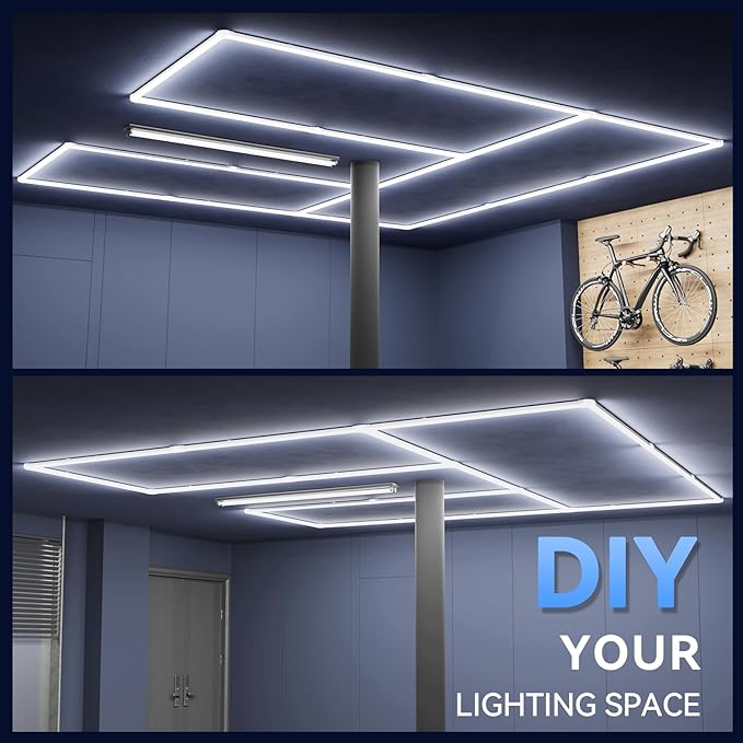 LED Garage Lights Fixture: High Brightness 39000LM LED Garage Lighting Ceiling LED Light, Updated 44.8 inch Large Size Rectangle Light for Garage Shop Workshop Gym Car Detailing
