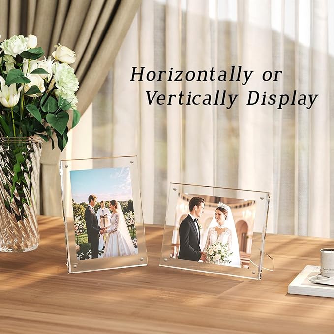 Egofine 5x7 Acrylic Picture Frame, Clear Picture Frame with Stand, Magnetic Acrylic Photo Frame for Tabletop Display Horizontally or Vertically