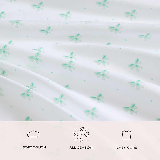 Laura Ashley Kids - Queen Sheet Set, Soft & Wrinkle-Resistant Toddler Bedding Set, Deep Pockets, Girl Bed Sheets with Matching Fitted Sheet & Pillowcases (Lovely Bows Blue)