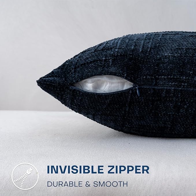 Decorative Throw Pillow Covers 22x22 Inch Set of 2, Soft Solid Farmhouse Chenille Couch Pillows, Spring Pillow Covers for Couch Sofa Bed Living Room Home Decor Pillowcase, Dark Blue