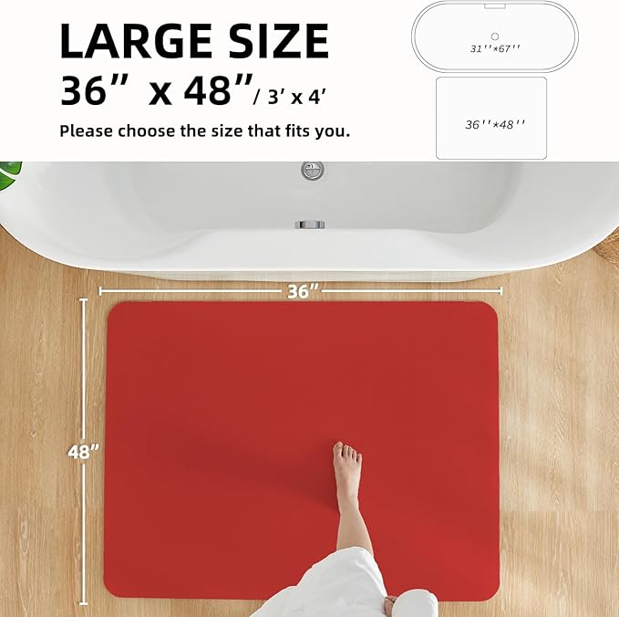 Christmas Bath Mat, Red Bathroom Rugs Non Slip Washable Thin Absorbent Bath Mat Fits Under Door Bathroom Floor Mat Perfect for Bath, Shower, or Sink 36"x48" Red