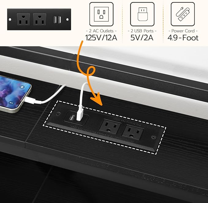 HOOBRO Headboard Queen Size, Headboard with Charging Station and LED Light Strip, 2-Tier Queen Storage Headboard with Outlets and USB Ports, Industrial Style, for Queen Size Beds, Black