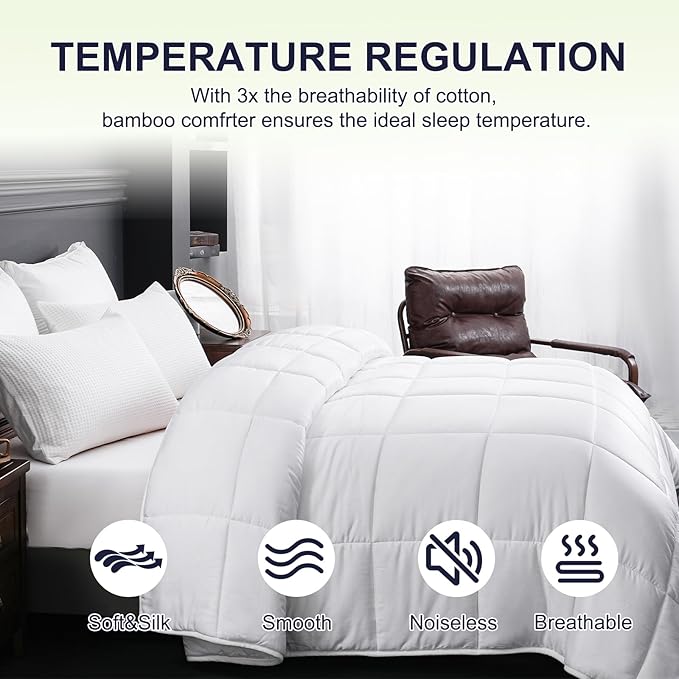 YOUR MOON Luxurious All Season Wool Comforter King Size 100% Natural Australian Wool Duvet, Hypoallergenic Premium Filled Comforter, Noiseless Jacquard Rayon Derived from Bamboo Shell(White)