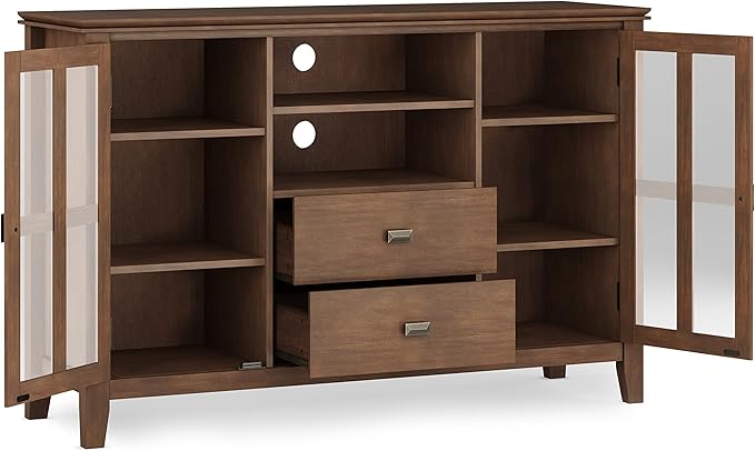 SIMPLIHOME Artisan SOLID WOOD 53 Inch Wide Contemporary TV Media Stand in Rustic Natural Aged Brown for TVs up to 60 Inches, For the Living Room and Entertainment Center