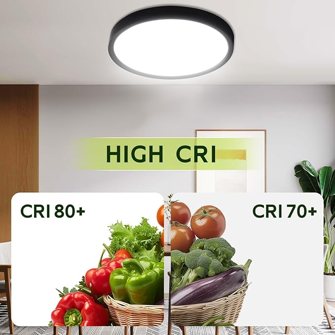 hykolity 9 Inch Selectable CCT LED Round Flat Panel Light, 18W 1800LM 3000K/4000K/5000K, Edge-Lit Flush Mount Ceiling Light Fixture for Kitchen, Bedroom, Laundry and Closet Room, Black