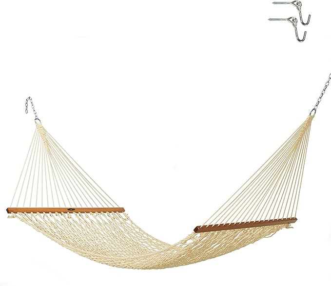 Original Pawleys Island Single Oatmeal DURACORD Rope Hammock with Free Extension Chains & Tree Hooks, Handcrafted in The USA, Accommodates 1 Person, 450 LB Weight Capacity, 12 ft. x 50 in.