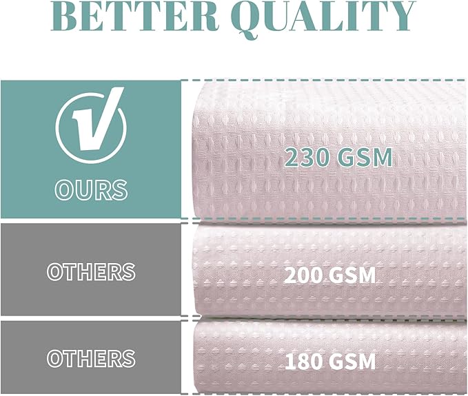 BlushPink No Hook Waffle Weave Shower Curtain with snap-in Liner Replacement, 230GSM Waterproof Fabric Hotel Shower Curtain Set for Bathroom, Through Mesh Top Window,54Wx80H