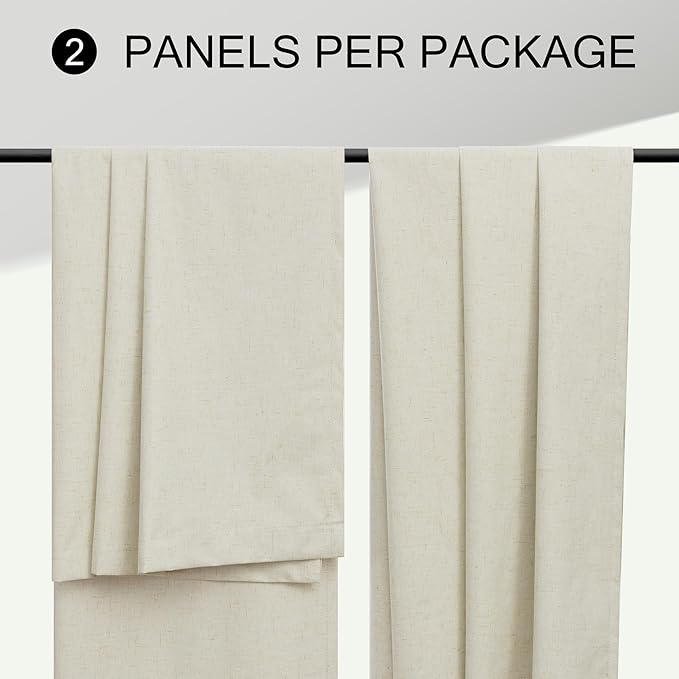 Short Linen Blackout Curtains for Bedroom 45 Inches Length 2 Panels Set Cafe Kitchen Bathroom Curtains for 42 Inch Small Window Light Blocking Thermal Insulated Drapes for Laundry Room Back Tab Beige