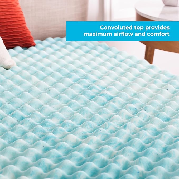 Linenspa 2 Inch Convoluted Gel Swirl Memory Foam Mattress Topper - Promotes Airflow - Relieves Pressure Points - King