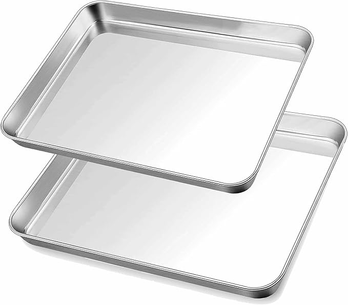 Herogo Nonstick Stainless Steel Baking Sheet Pan Set, Rectangle Cookie Sheet Bakeware Set for Oven, 2 Pack Multipurpose Kitchen Cookware, Non Toxic & Heavy Duty & Easy Clean- Small & Medium