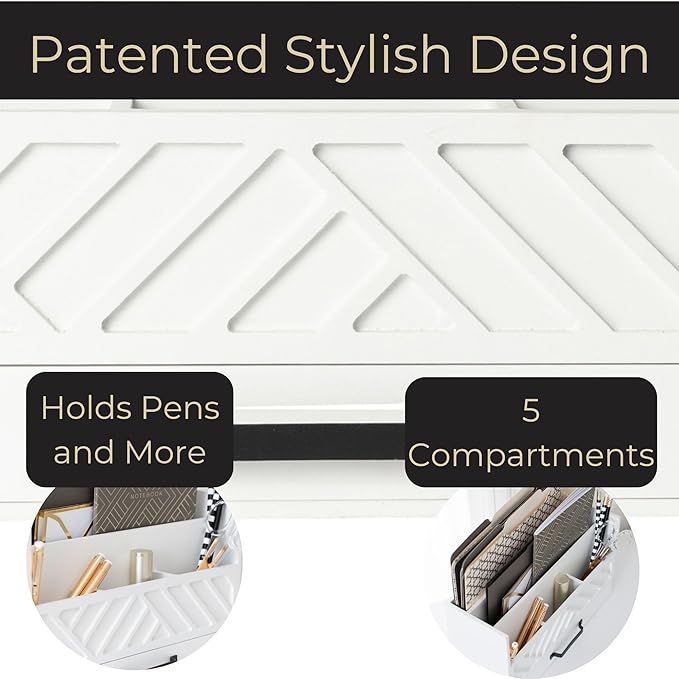 BLU MONACO Mail Organizer Countertop Kitchen – White Wood Desk Storage with Drawer – Mail Sorter or Bill Holder for Desk – Farmhouse Accessories & Mail Basket for Counter