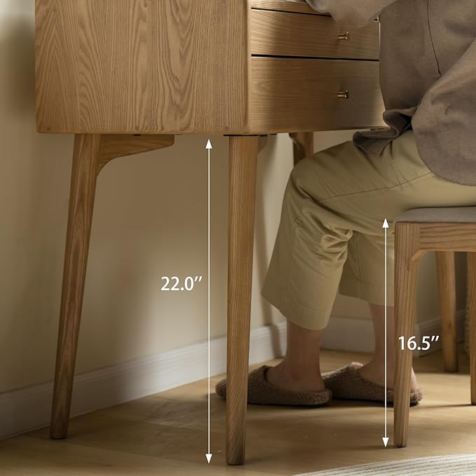 Small Vanity Desk with Mirror, Solid Wood Dressing Table with Drawer Divider, Study Desk and Vanity Table for Bedroom, 24" D x 18" W x 32" H