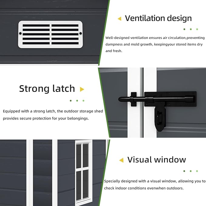 6x4.4FT Outdoor Storage Shed, Resin Shed with Reinforced Floor & Secure Door Lock, All-Weather Outdoor Shed for Gardening Tools, Bicycles, Patio Furniture, Lawn Mower (Dark Gray)