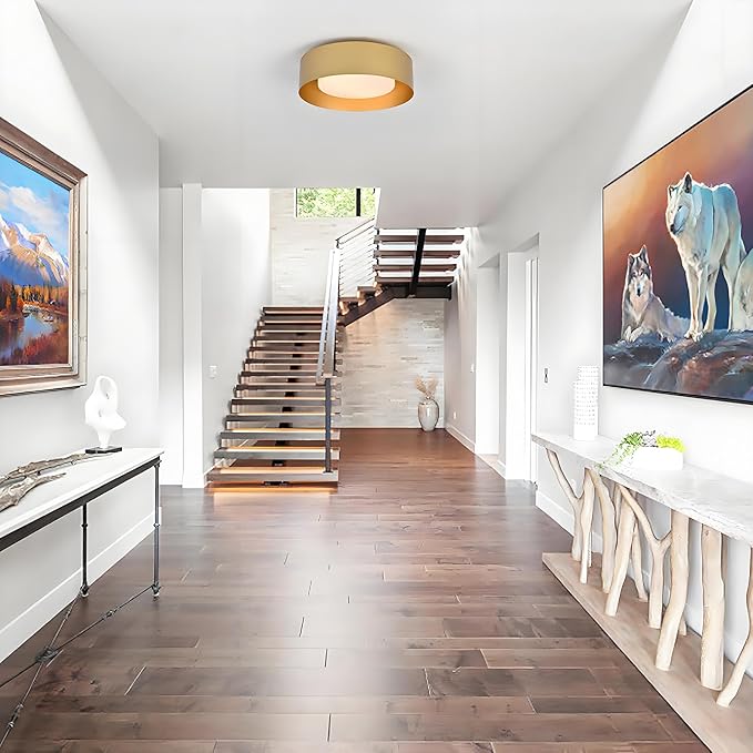 Modern Flush Mount Ceiling Light,Minimalist Close to Ceiling Lighting Fixture,Gold Circular Ceiling lamp for Bedroom,Dining Room,Entry,Hallway,Balcony, Bathroom (12.5''