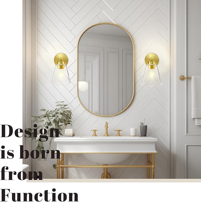 Hamilyeah Gold Wall Sconces Set of 2, Bathroom Sconce Lighting Fixtures, Modern Industrial Sconces Wall Lighting Indoor, Brass Wall Lamps for Bedroom Living Room Kitchen Over Sink Hallway