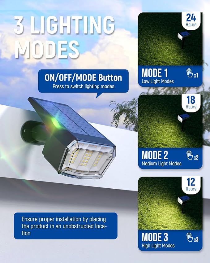 Solar Lights Outdoor Lighting IP65 Waterproof, 63LED Solar Spotlights, 3 Pack Solar Powered Lights for Outside, Outdoor, Yard, Landscape Light-Warm Light