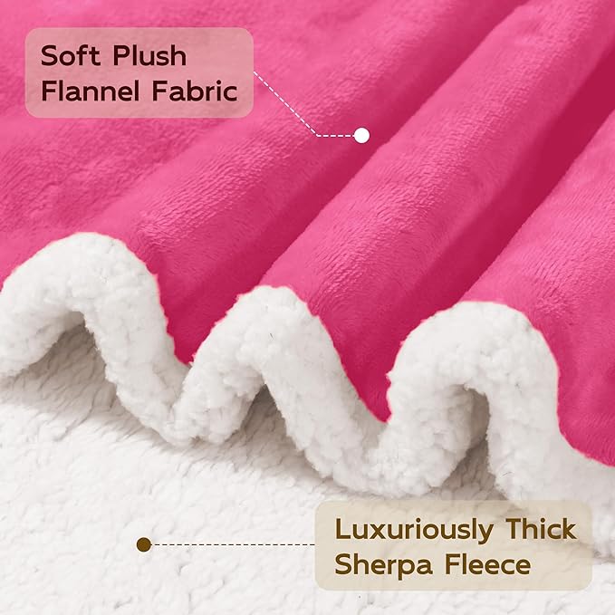 BEAUTEX Sherpa Fleece Throw Blankets, Soft Fluffy Flannel Plush Blanket and Throw, Fuzzy Cozy Pink Cuddle Blankets for Couch Bed Sofa Adults (50" x 60", Pink)