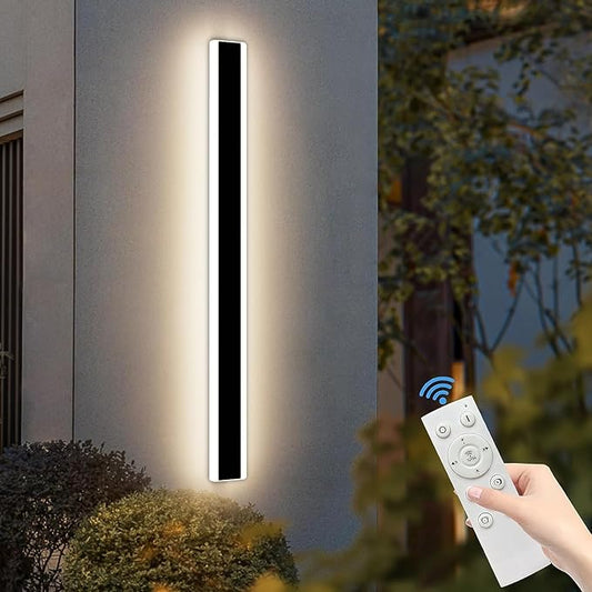Mikeru Modern Wall Light, Dimmable Outdoor Sconce 31.4in Black Exterior Light with Remote Control IP65 Waterproof Anti-Rust Linear Long Porch Light