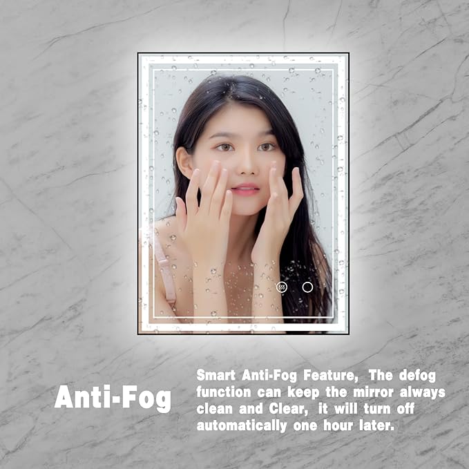 24" x 32" LED Bathroom Mirror with Lights Black Framed LED Mirror for Bathroom Lighted Bathroom Mirror Backlit and Front Black Aluminum Frame Anti-Fog Dimmable Vanity Adjustable Memory