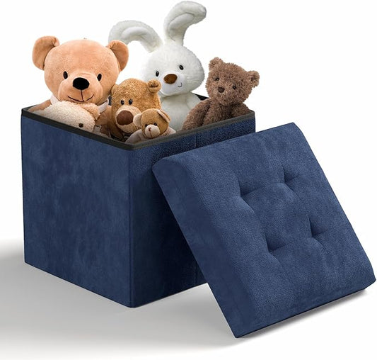 Storage Ottoman Bench, 15 Inch Ottoman Foot Rest, End of Bed Bench, Storage Chest, Load 700 lb, for Living Room, Bedroom, Entryway, Navy Blue