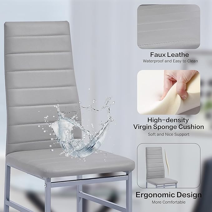 5-Piece Round Glass Dining Table Set for 4 Modern Kitchen Table with 4 Dining Chairs Set Round Circle Table and PU Upholstered Chairs Set for Small Space/Kitchen/Apartment