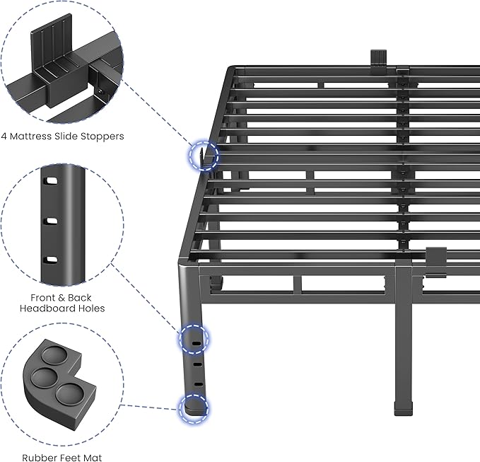 NKZ 24 Inch Twin Size Bed Frame, Metal Bed Frame & Box Spring 2 in 1 Platform with Round Corner Legs, 4000Lbs Heavy Duty Metal Frame, Mattress Slide Stopper, Headboard Hole, Noise-Free, Easy Assembly