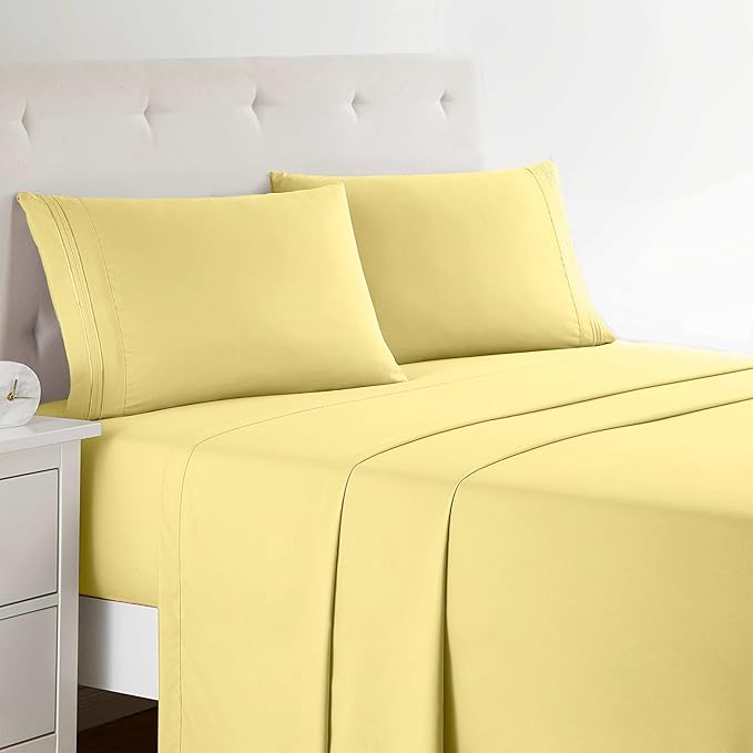 Clara Clark Bed Sheets, Premier 1800 Series 4 Piece Bed Sheet Set, Deep Pocket, Wrinkle, Fade, Stain Resistant, Luxury Soft Bedding Sheets & Pillowcases, Twin, Custard Mellow