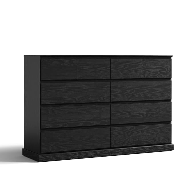 LINSY HOME 10 Drawer Dresser for Bedroom, 53" Wide Chest of Deep Drawers, Modern Farmhouse TV Stand Dressers with Storage, Large Drawer Organizer for Bedroom, Living Room, Handless Design, Black