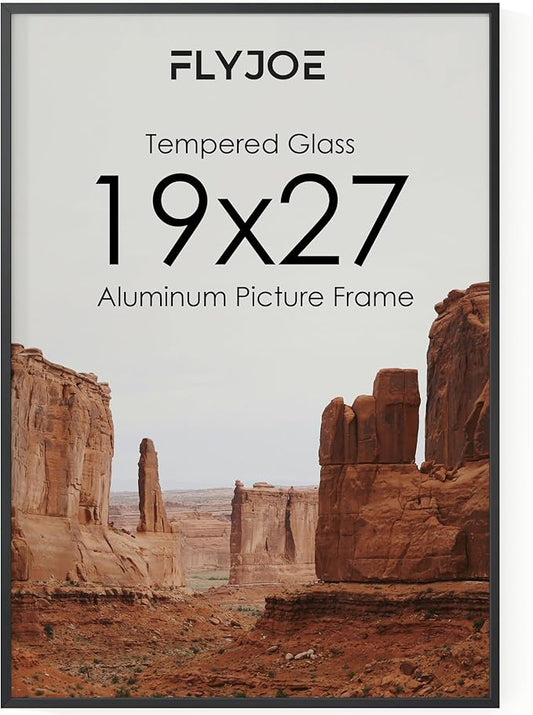 19x27 Metal Picture Frame - Black Aluminum Picture Frames with Real Glass, Wall Mounting Horizontally or Vertically, Diploma, Certificates and Decor for Wall Gallery 27x19 Frame, Black
