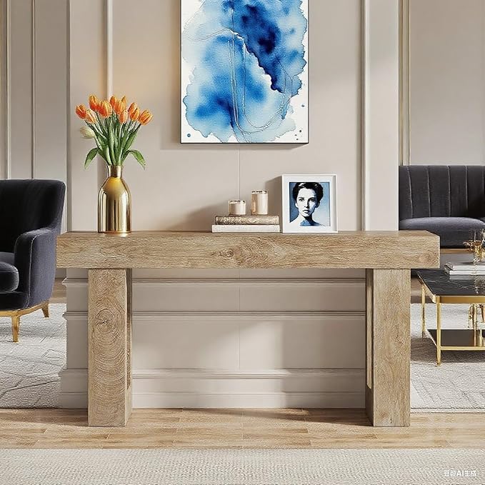 63-Inch Long Console Table, Wooden Rectangular Sofa Table Behind The Couch, Farmhouse Entryway Table for Entrance, Hallway