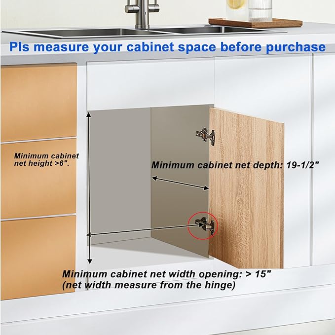 DINDON Pull Out Cabinet Organizer (14" W x 18" D) 1 Tier, Single Tier Oak Wood Under Cabinet Slide Out Shelf Drawer Box…