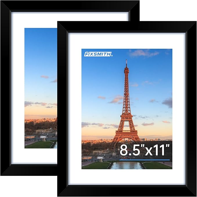 FIXSMITH 8.5x11 Picture Frame, Black Photo Frame with HD Plexiglass, Display Pictures 6x8 with Mat or 8.5x11 Without Mat, Picture Frames Collage for Tabletop or Wall Display, 2 Pack