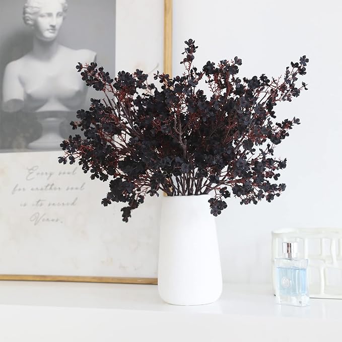 Hananona 10 Pcs Babys Breath Artificial Flowers Black Fake Silk Flowers for Halloween Home Decor Floral Arrangement Table Centerpieces (10, Black)