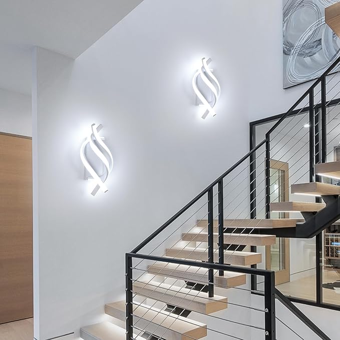 Modern LED Wall Sconce 21W Indoor Wall Sconces Light Cool White 6500K Spiral Design Wall Mounted LED Lamp for Bedroom Stairwells Living Room Hallway Office (White, 6500K)