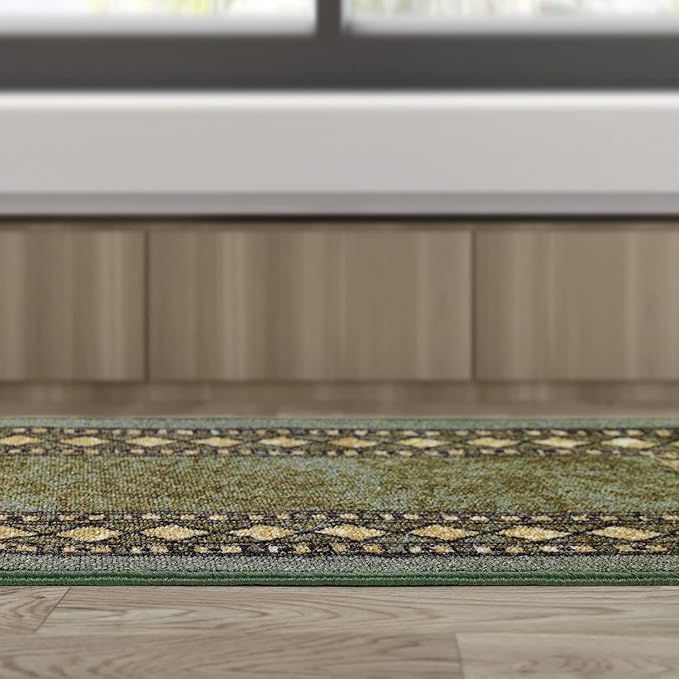 Antep Rugs Alfombras Modern Bordered 2x4 Non-Skid (Non-Slip) Low Profile Pile Rubber Backing Kitchen Area Rugs (Green, 2'3" x 4')