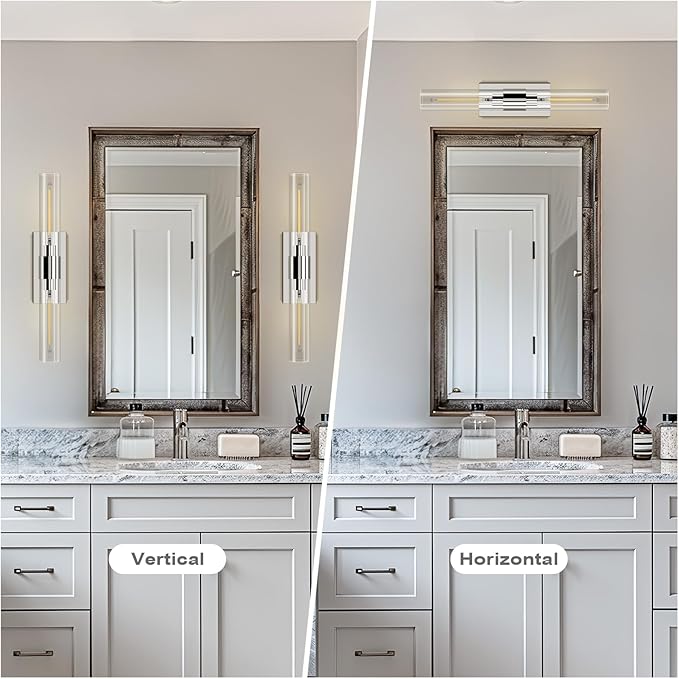 Wall Sconces Set of Two 22.8" Indoor Wall Light Fixtures, Nickel Bathroom Vanity Light Fixtures with Clear Glass, Modern Wall Lamp for Bathroom Living Room Bedroom Hallway(Bulb Included)