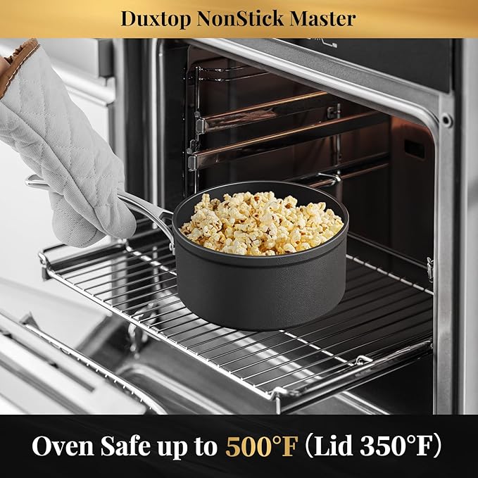 Duxtop Nonstick Master Saucepans Hard Anodized 2 Quart Small Sauce Pan with Lid, Aluminum Cooking Pot PFAS-Free, Oven Safe to 500°F, Black