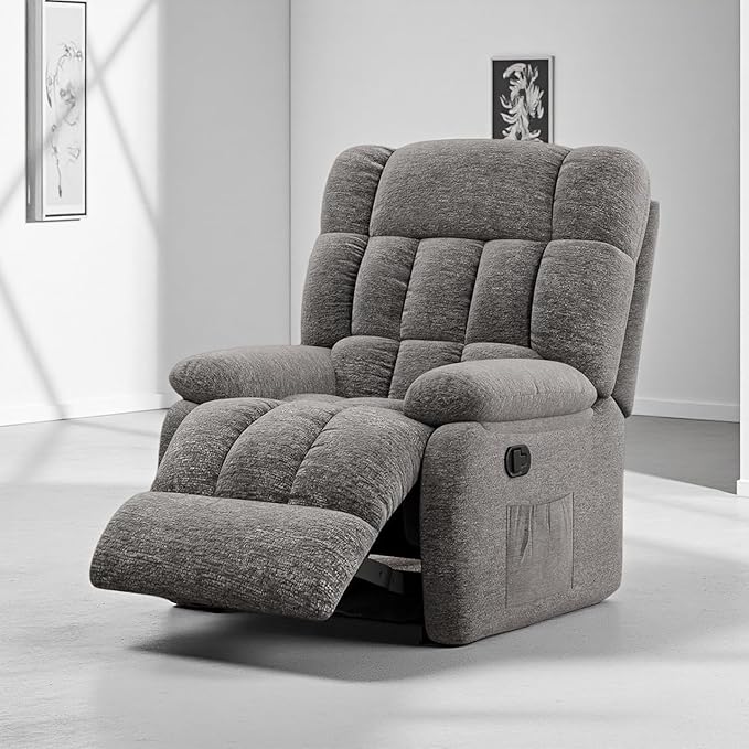 Recliner Chair with Side Pockets, Living Room Power Reclining Lounge Chair for Adults, Small Spaces Comfy Sofa with Theater Seating for Bedroom, Gray