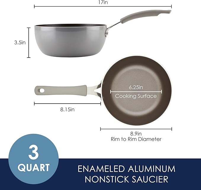 Rachael Ray Cook + Create Nonstick Saucier Pan/Saucepan, 3 Quart, Gray