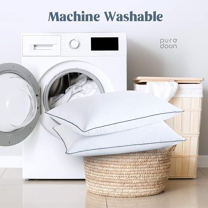 puredown® Premium White Goose Feather and Down Pillows, 2 Pack Luxury Bed Pillows for Sleeping with 100% Cotton Cover, Standard Size, Navy