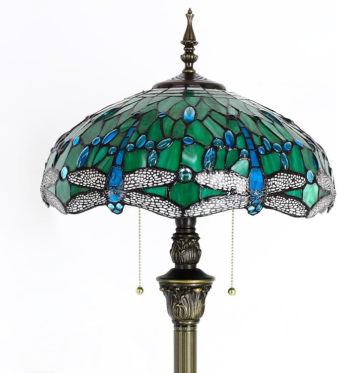 Tiffany Floor Lamp Stained Glass Lamp Standing Reading Light 16x16x70 Inch for Living Room (Green Dragonfly)