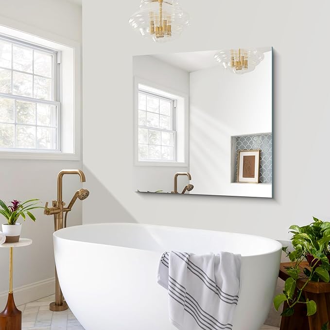 Frameless Mirror, 39x39 inch Square Bathroom Mirrors for Wall, Upgraded Shatterproof Vanity Mirror Over Sink with Polished Edge for Bathroom,Bedroom,Living Room and Entryway