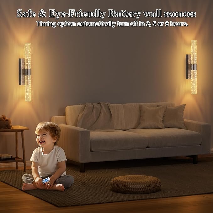 Battery Operated Black Wall Sconces Set of 2 Rechargeable Battery Powered Wall Light with 12000mAh Indoor Not Hardwired Dimmable Wall Lamp Fixtures for Bedroom Living Room 20.9 Inches